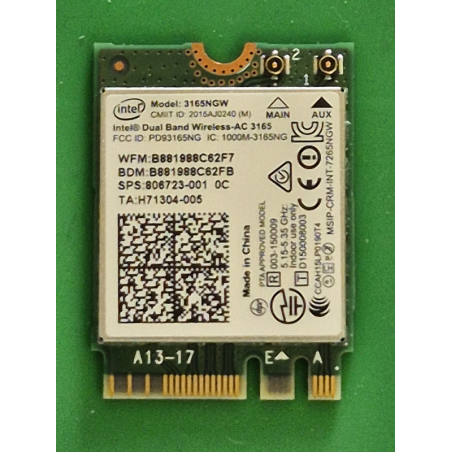 Carte Wi-Fi Bluetooth 806723-001 Intel 3165NGW pour HP ProBook 450 G3