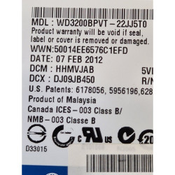 Western Digital – WD3200BPVT-22JJ5T0 – disque dur PC portable