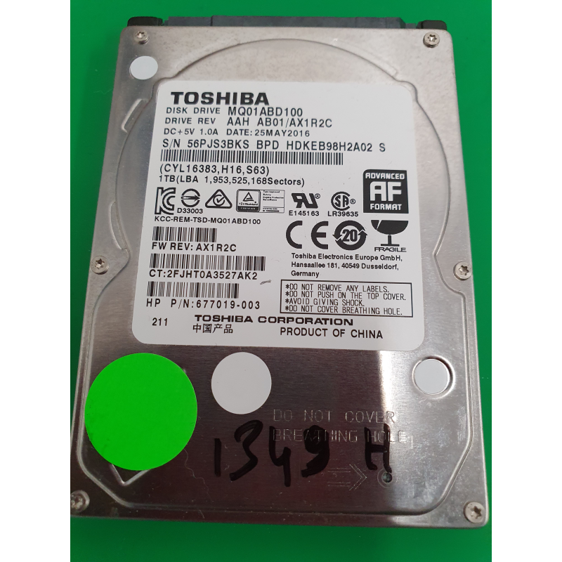 Marque inconnue – Disque dur Toshiba 1to – pièce détachée PC portable