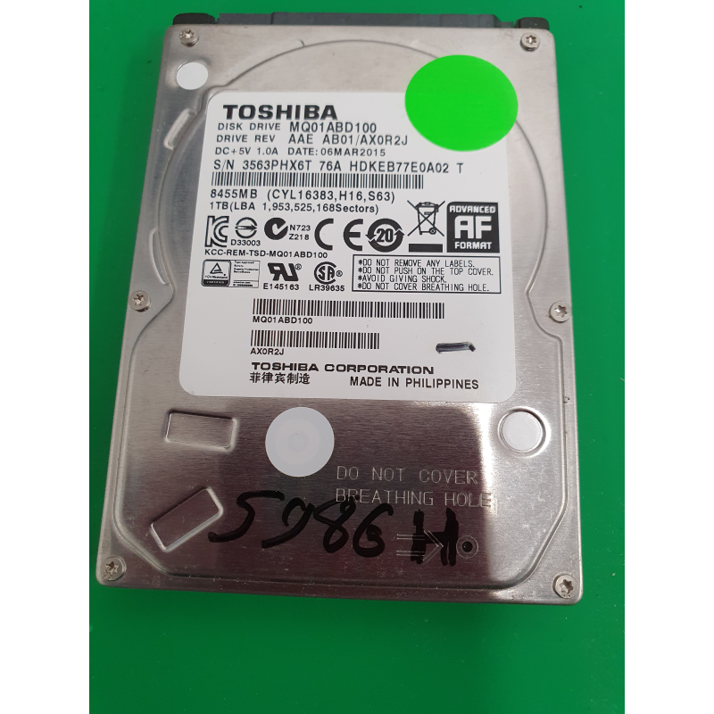 Marque inconnue – Disque dur Toshiba 1to – pièce détachée PC portable
